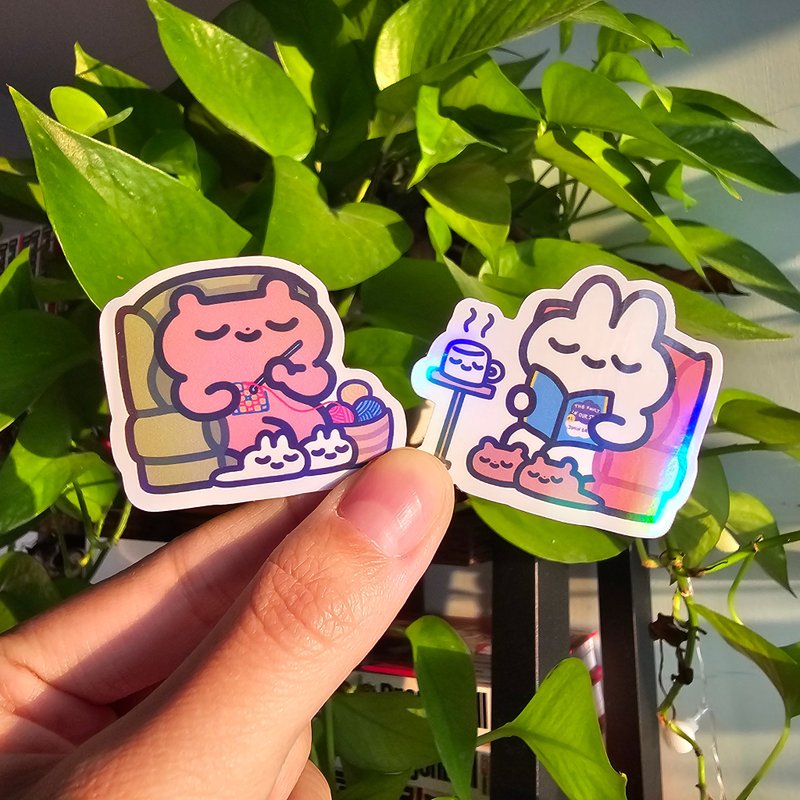 鉤針熊 & 讀書兔 層壓貼紙 - 貼紙 - 紙 綠色