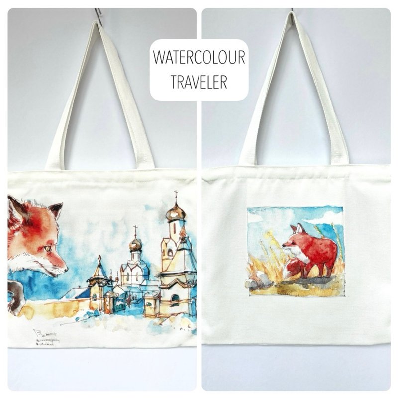 Original watercolour tote bags - Sea Otter | Blue-footed Boobies - กระเป๋าแมสเซนเจอร์ - ไฟเบอร์อื่นๆ ขาว