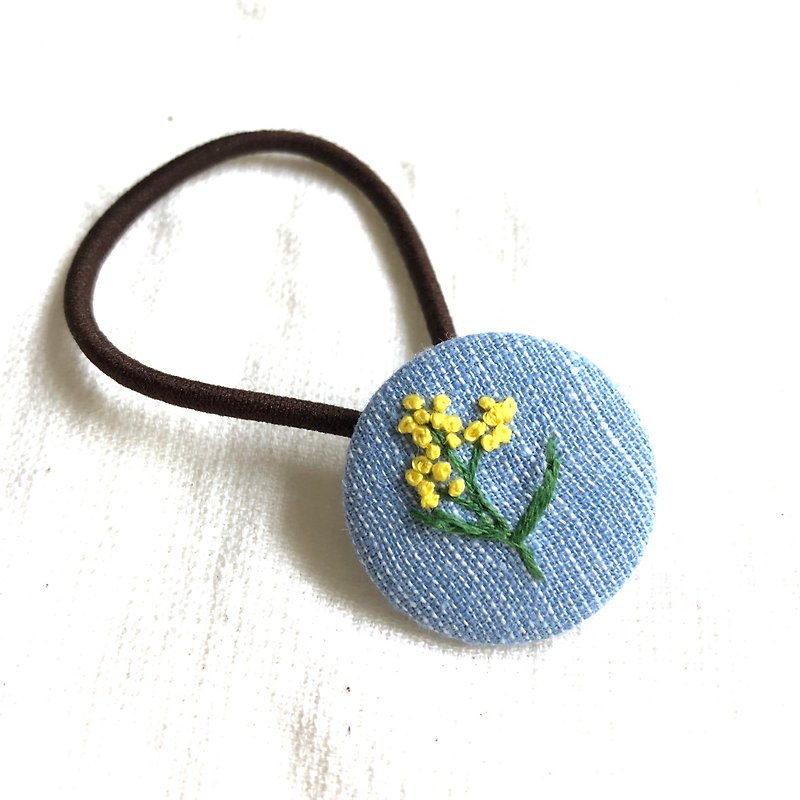 Small yellow flower plant embroidery hair ring - Hair Accessories - Thread Yellow