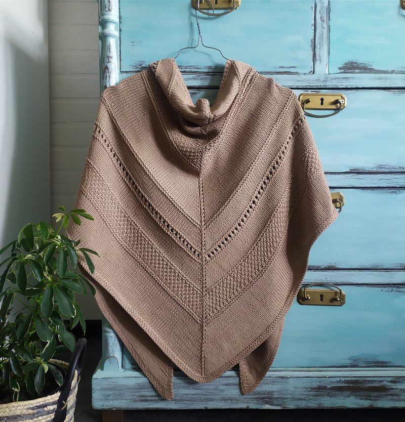 Big beige knitted shawl/ Knitted accessories - Knit Scarves & Wraps - Other Materials Brown