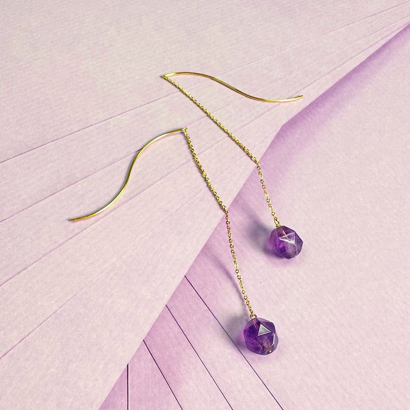 [Gift] Violet natural stone earrings | 316 medical stainless steel | Amethyst | European classic - Earrings & Clip-ons - Stainless Steel Purple