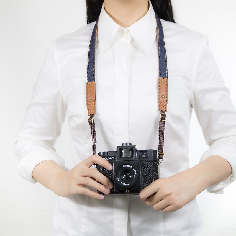 【虎氣福袋】可客製化丹寧牛仔布深藍色相機帶 相機背帶(幼) - 相機/拍立得 - 其他材質 藍色