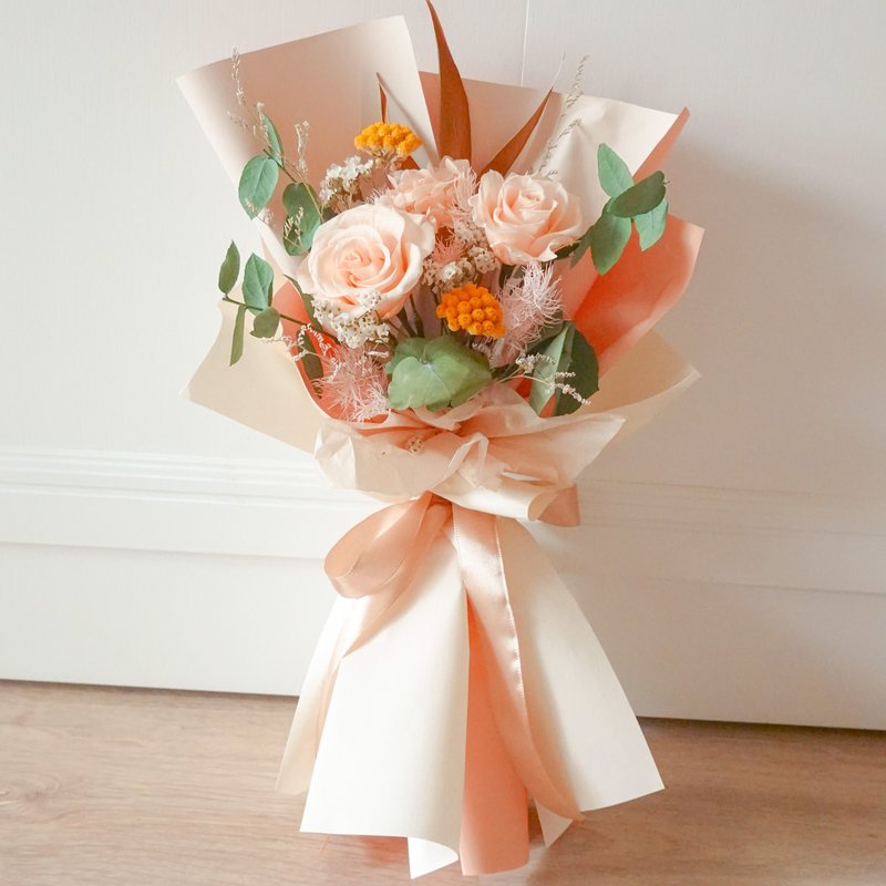 Bouquet of 2 Preserved Peach Roses - Dried Flowers & Bouquets - Plants & Flowers Orange