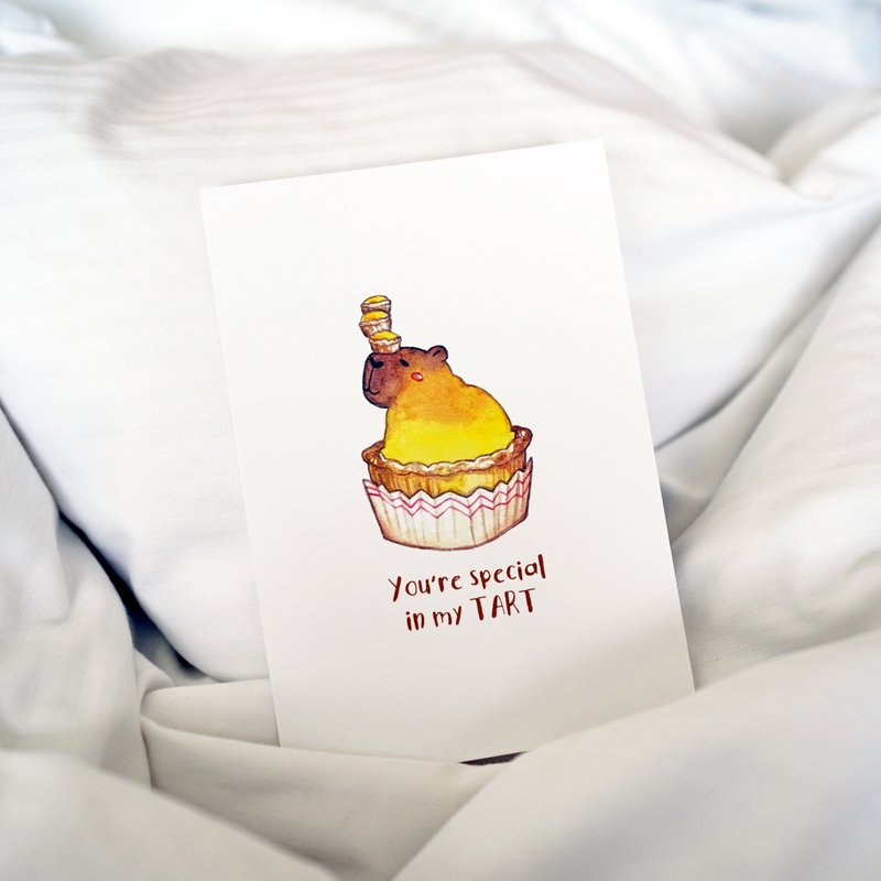 【Capybara HK Food - you're special in my tart】Egg Tart Art Print Postcard - Cards & Postcards - Paper Yellow