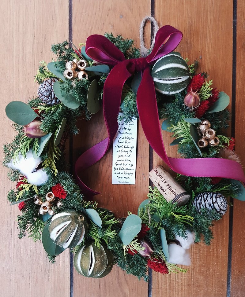 Xmas|Fresh Leaf|Grassy Fruit Christmas Wreath|Christmas Gift|Taipei Welcome to pick up - ช่อดอกไม้แห้ง - พืช/ดอกไม้ สีแดง