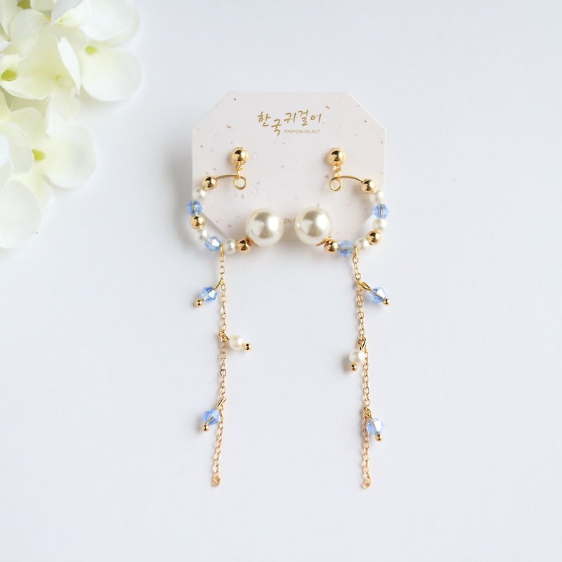 18kgf blue sky blue sea shining crystal gemstone diamond dangle drop earrings - Earrings & Clip-ons - Stone Blue