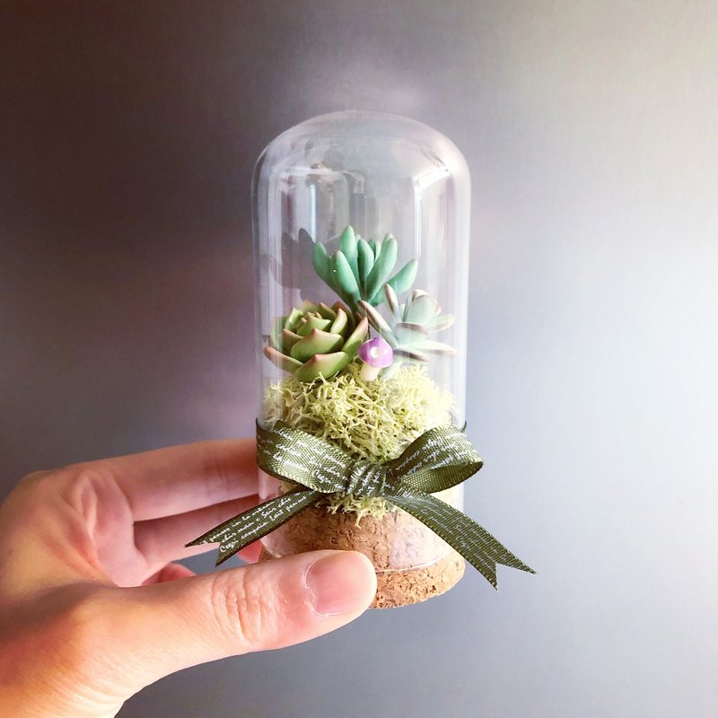 Yachiyo Chihuahua Fu Niang. Simulation clay succulents_Succulents in a bottle series - ของวางตกแต่ง - ดินเหนียว สีเขียว