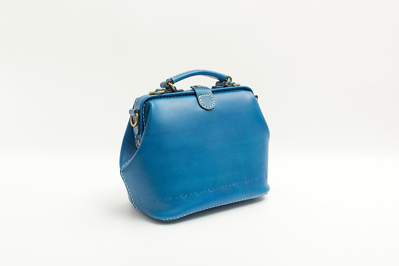 Doctor Bag-Women's Cowhide Leather Handbag Handmade Shoulder Bag - Messenger Bags & Sling Bags - Genuine Leather Blue