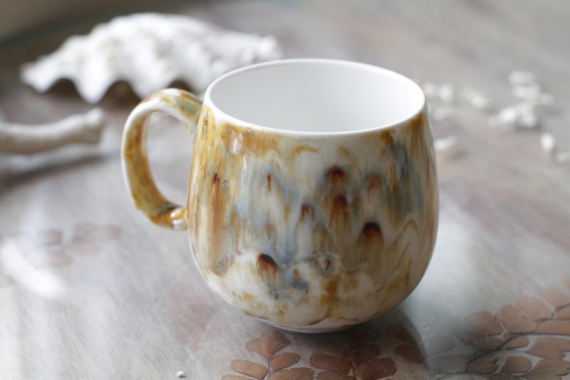 Hand-glazed oil painting style porcelain cup/mug 27 - แก้วมัค/แก้วกาแฟ - ดินเผา สีทอง