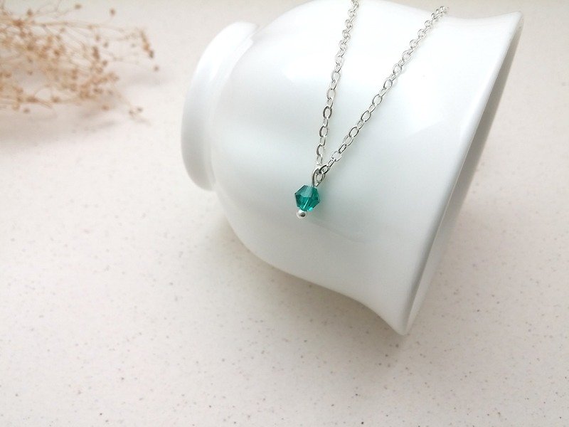 Necklace careful machine crystal glass minimalist low-key thin chain - Collar Necklaces - Other Materials Green