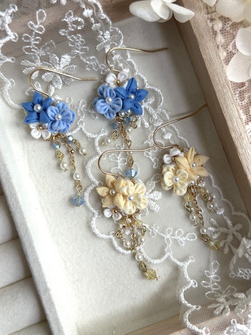 3種の花細工フラワーピアス5色 - ショップ ziii.c_design ピアス