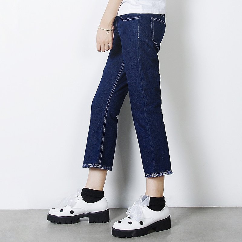 Micro horn nine points jeans - imakokoni - Women's Pants - Cotton & Hemp Blue
