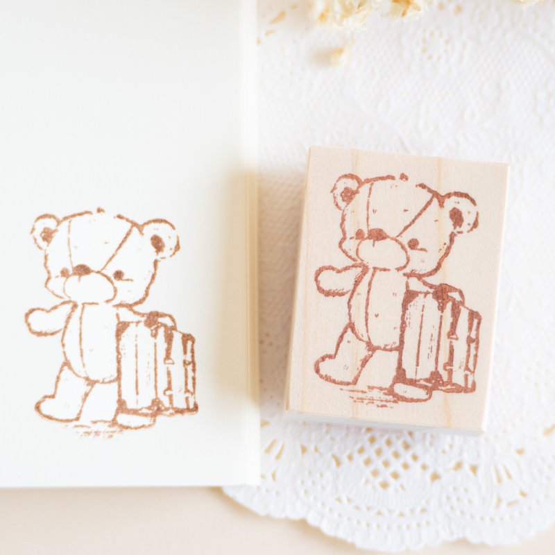 Rubber stamp - Teddy bear with a suitcase - ตราปั๊ม/สแตมป์/หมึก - ยาง สีนำ้ตาล