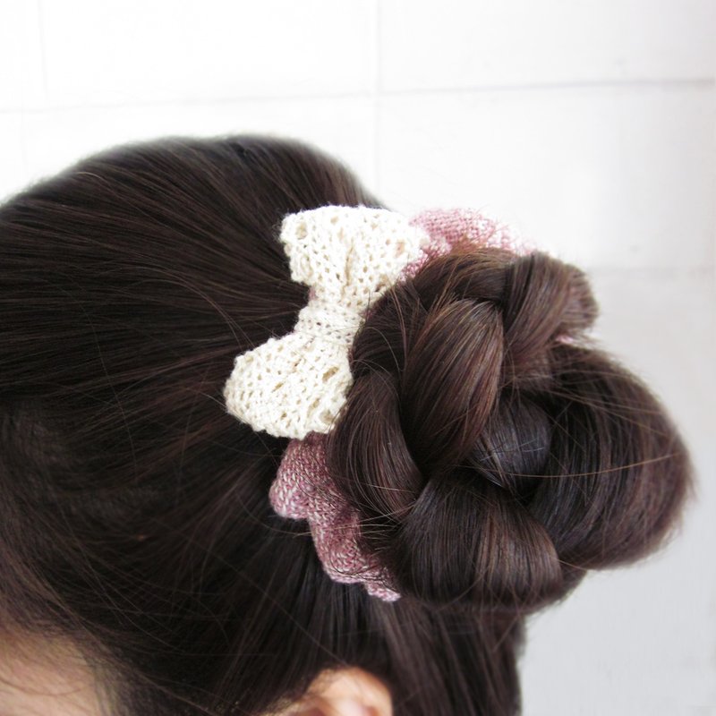 Handmade Donuts with Bow Hair Bands Natural Dyed Cotton  / 6 pcs per 1 set - เครื่องประดับผม - ผ้าฝ้าย/ผ้าลินิน 