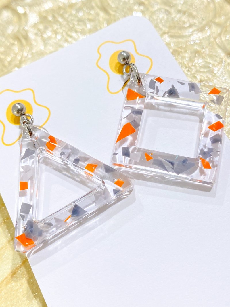 Orange and gray personalized geometric pattern handmade earrings - ต่างหู - สแตนเลส 