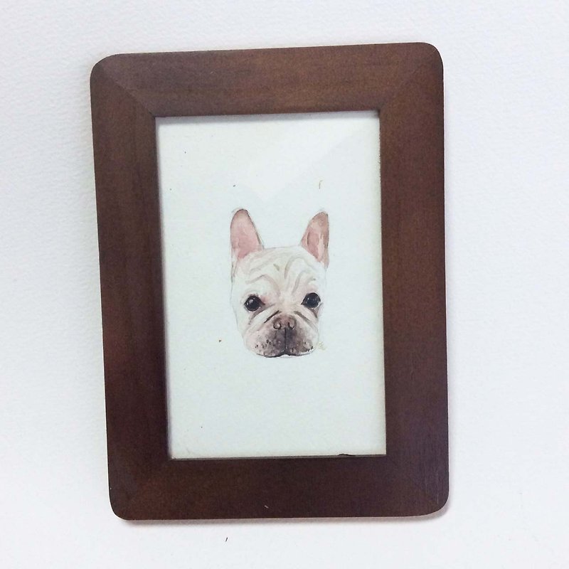 "Watercolor" Fighting Dog Hand Original (With Box) - Customized Portraits - Paper Khaki