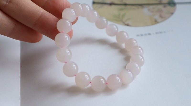 10mm天然和闐玉/和田玉-青海漸變藕粉玉 設計單圈手串 - 手鍊/手環 - 寶石 粉紅色