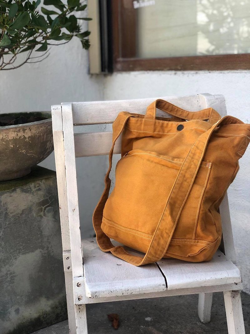 New Mustard Little Canvas Tote / Weekend bag / Shopping bag - กระเป๋าแมสเซนเจอร์ - ผ้าฝ้าย/ผ้าลินิน สีเหลือง
