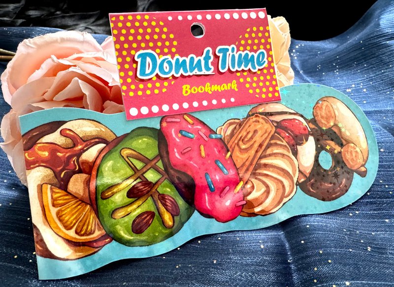 Food Illustration Bookmark - Donut time - ที่คั่นหนังสือ - กระดาษ สีน้ำเงิน