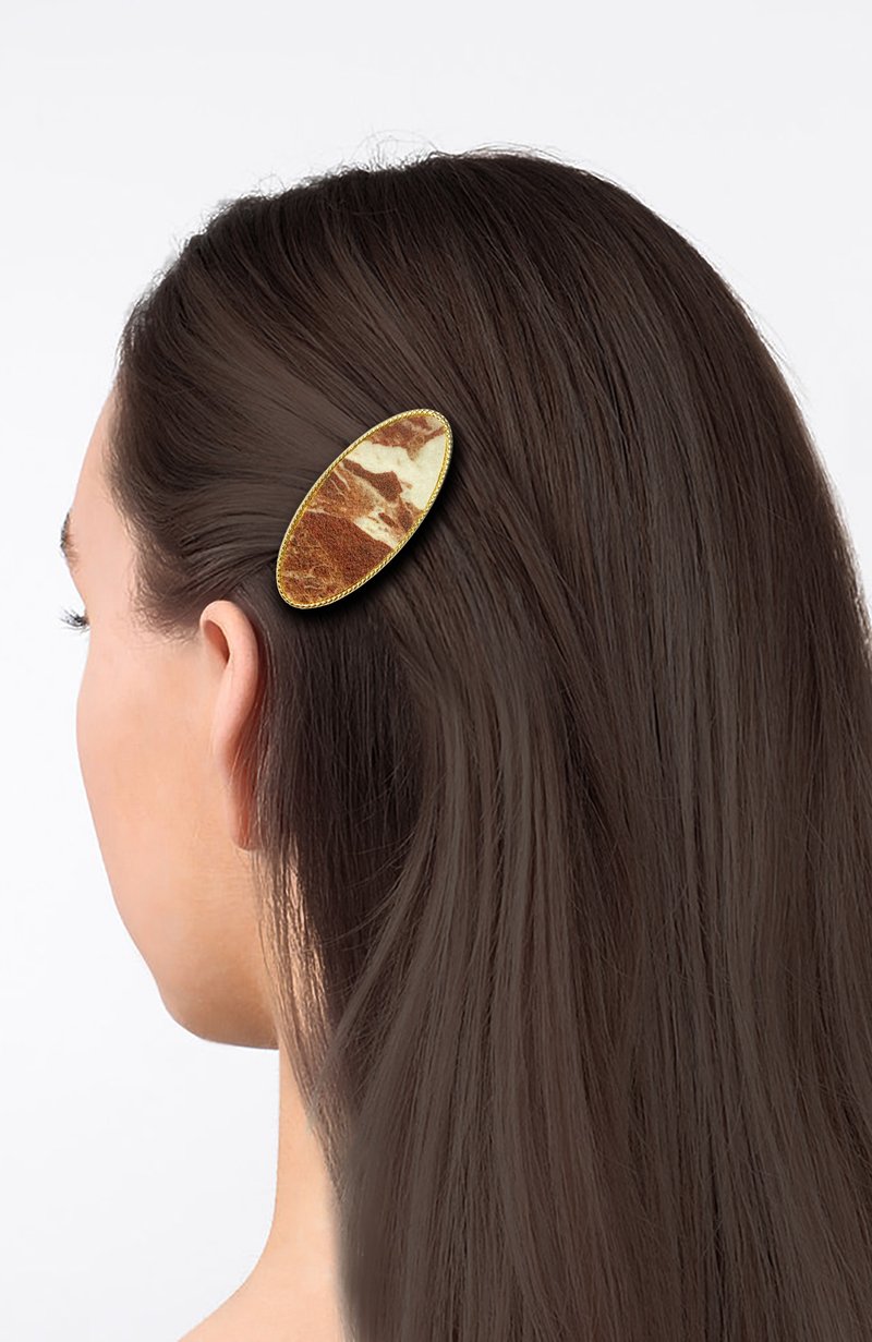 Marble Hair Clip | Innovative Stone Fabric | Tortoiseshell Red - เครื่องประดับผม - หิน สีทอง