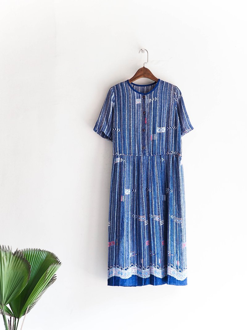 River Water Mountain - Kyoto Sea Blue Traveling Sky Girl's Poem Antique Slim Matte Dress overalls oversize vintage dress - One Piece Dresses - Cotton & Hemp Blue