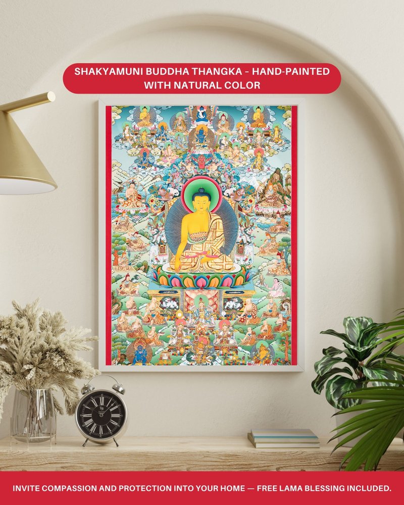 シャーキャムニ仏 タングカ | チベットアート 啓発と静けさのために - ウォールデコ・壁紙 - その他の素材 多色