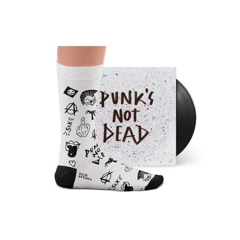 [Imported from Portugal] Punk's Not Dead Socks mid-calf socks for men and women - ถุงเท้า - ผ้าฝ้าย/ผ้าลินิน ขาว