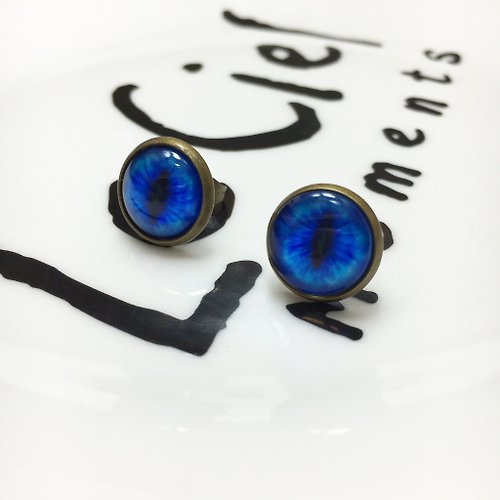 MORI DORI 古銅復古耳環—貓瞳印象—寶藍色貓眼 /另提供改夾式
