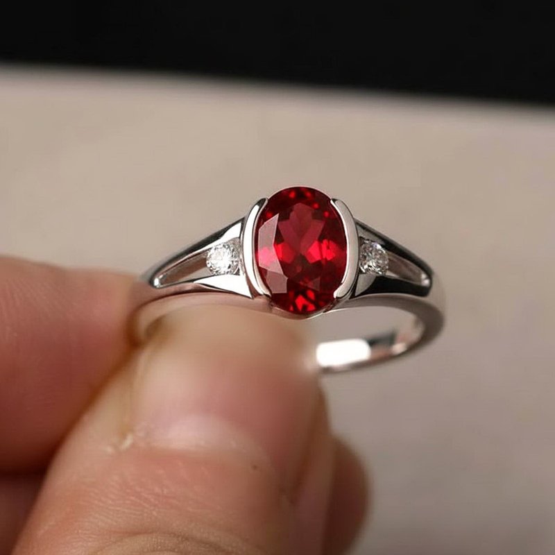 Genuine ruby ring silver sterling size 7.0 free resize / Square - 戒指 - 純銀 紅色