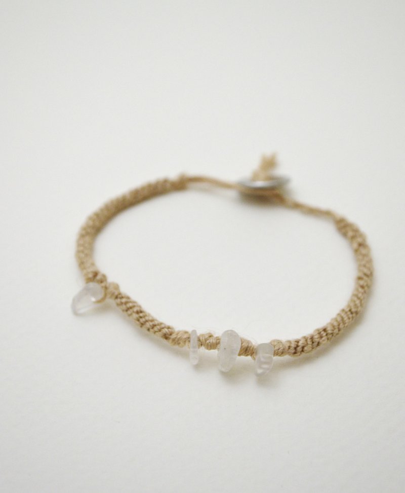 Hemp Series‧light brown2‧Moonstone‧Handmade Tin Button-Clasp‧hemp bracelet - สร้อยข้อมือ - ลินิน สีกากี