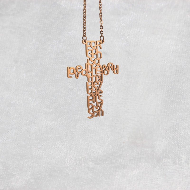 God Loves the World Cross Necklace - Necklaces - Stainless Steel Pink