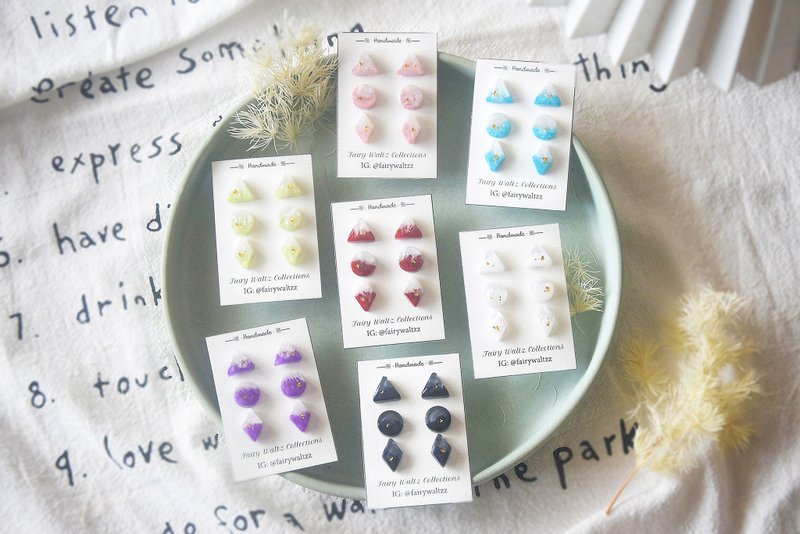 Colors of Serenity - Stainless Steel Ear Studs Earrings Healing Colorful Cute - ต่างหู - เรซิน 