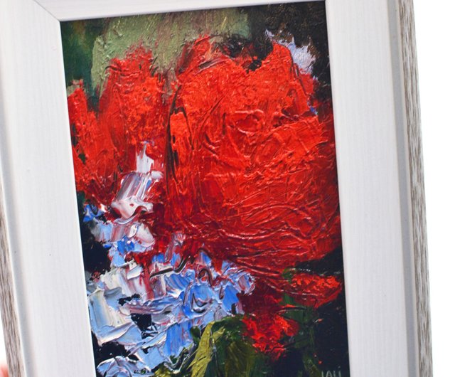 赤牡丹オリジナル油絵現代絵画現代フラワーアート 20x15cm