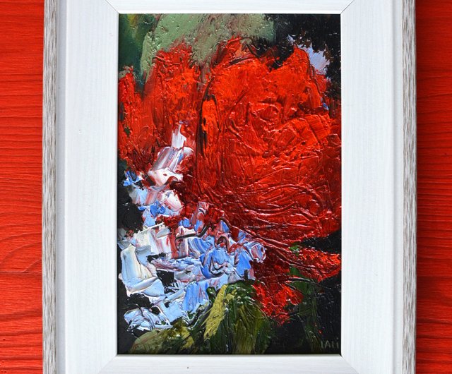 赤牡丹オリジナル油絵現代絵画現代フラワーアート 20x15cm