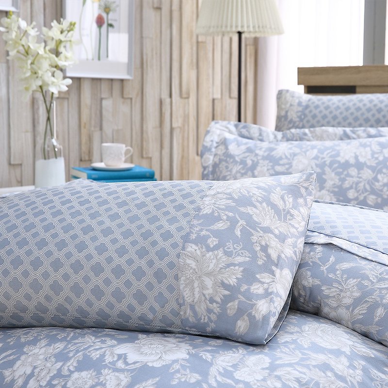 特大尺寸紛紛花語(藍)-天絲兩用被床罩六件組【100%萊賽爾】 - 床包/寢具 - 絲．絹 藍色