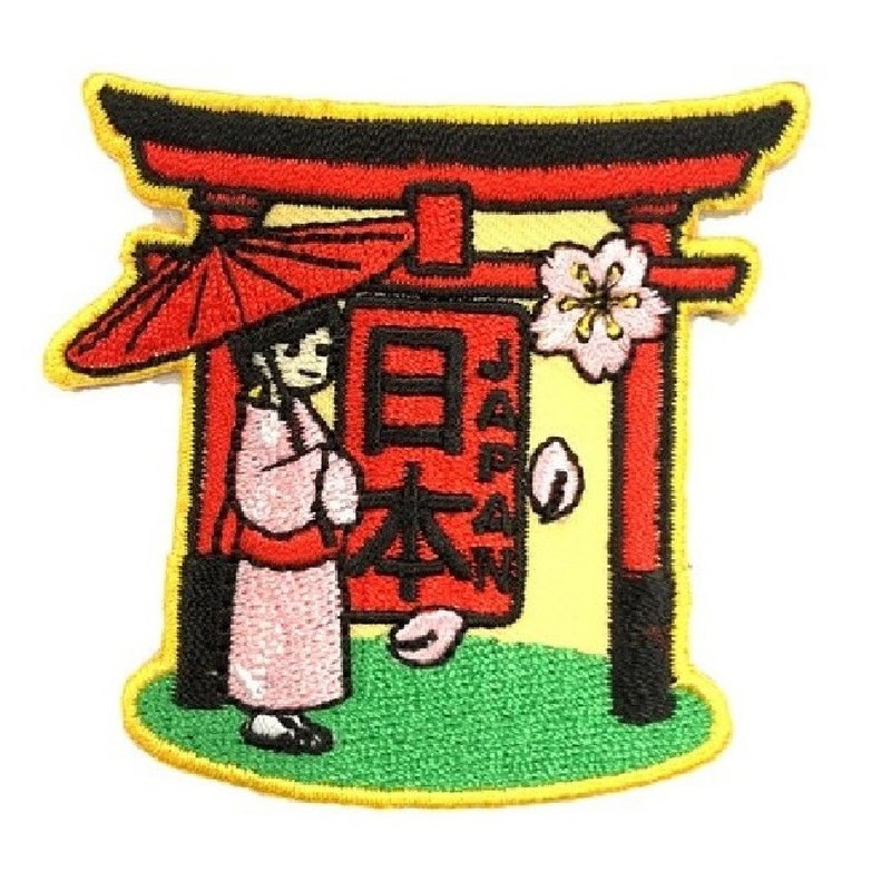 日本Q版 鳥居 皮夾 皮包 手機 刺繡貼布 電繡貼 背膠補丁標熨燙刺 - 徽章/別針 - 繡線 多色