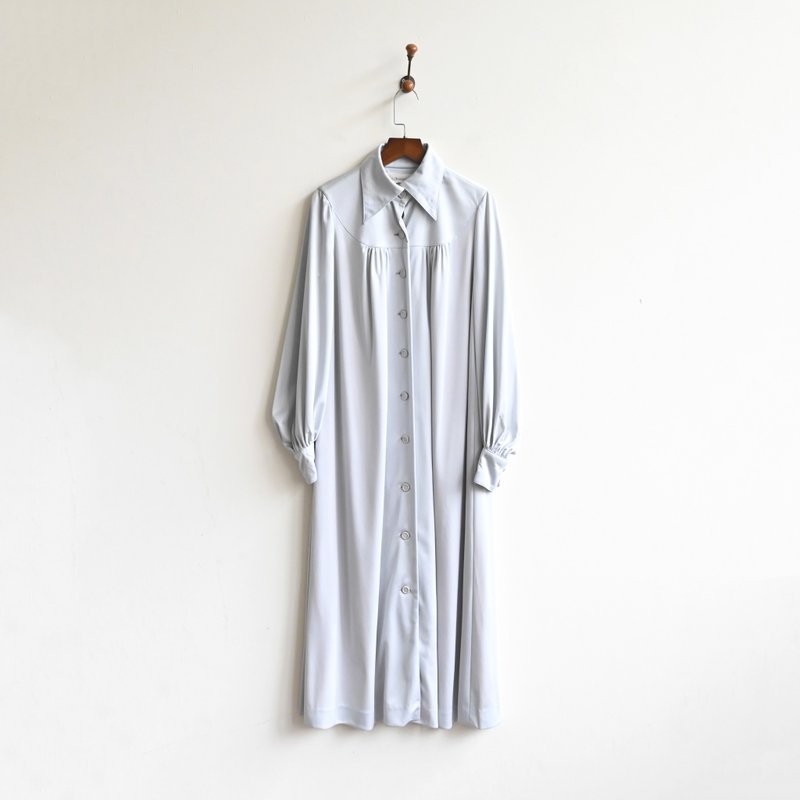 [Egg Plant Vintage] Above the Clouds Solid Color Long Version Vintage Dress - ชุดเดรส - ไฟเบอร์อื่นๆ 