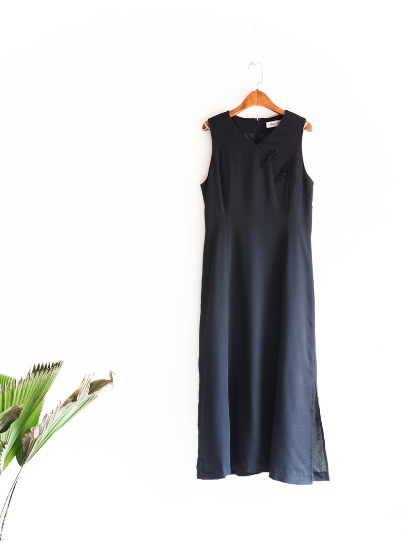 河水山 - 富山富貴東方優雅女人 古董連身絲質長裙 overalls oversize vintage dress - 洋裝/連身裙 - 絲．絹 黑色