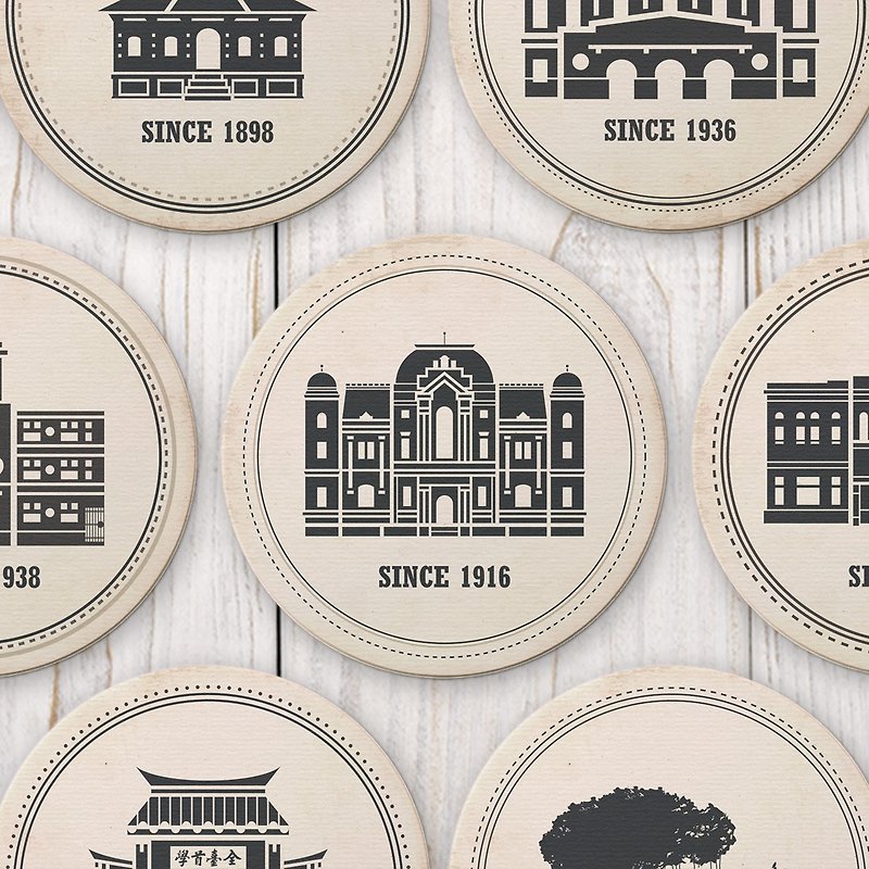 | Tainan Architecture Black and White Series | Water-absorbing ceramic coaster (relief style) / 9 styles in total - Coasters - Pottery Multicolor