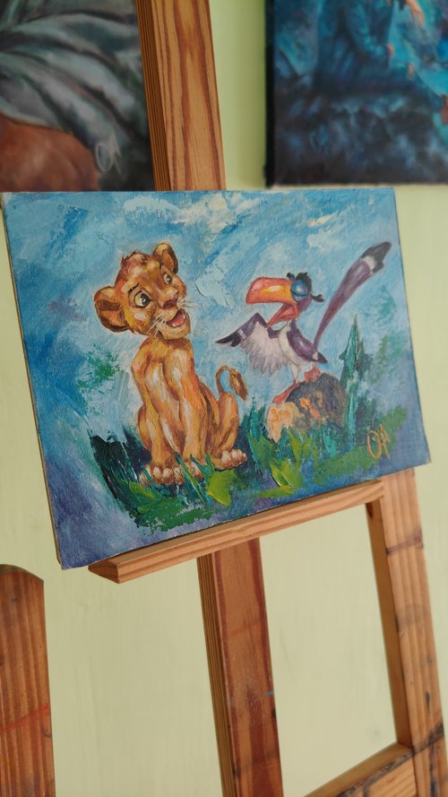 油絵ライオンキング、シンバサイチョウのザズー。 - ショップ