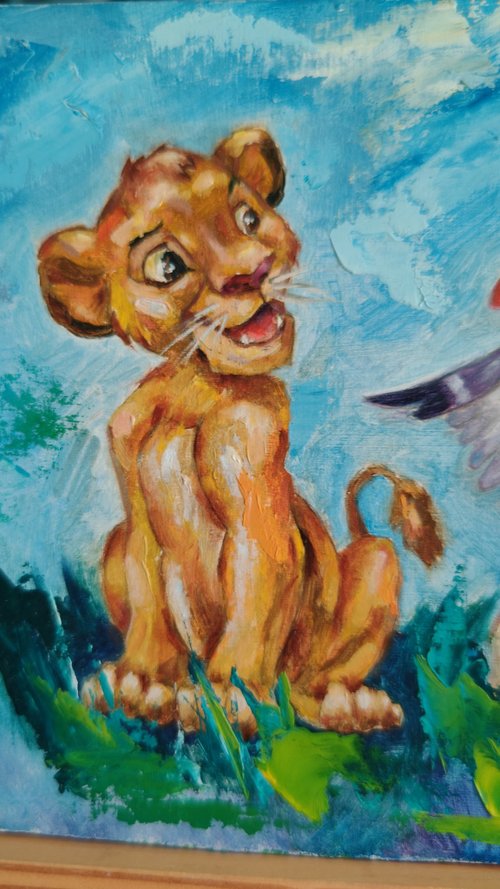 油絵ライオンキング、シンバサイチョウのザズー。 - ショップ