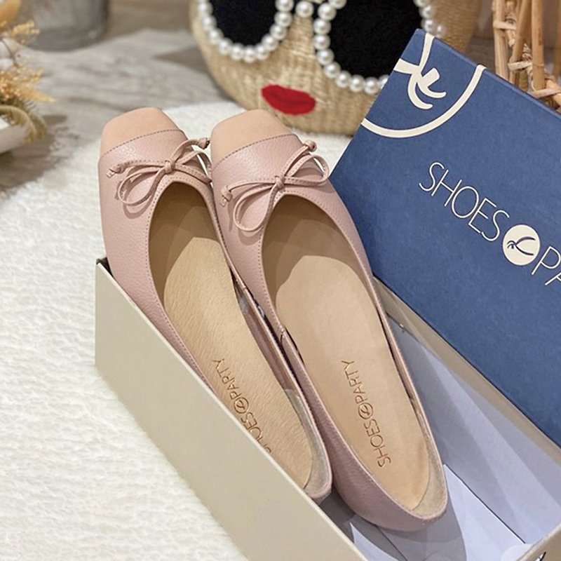 [shipped before years] stitching design small square toe leather ballet shoes _ light pink _T2-20920L - Mary Jane Shoes & Ballet Shoes - Genuine Leather Pink