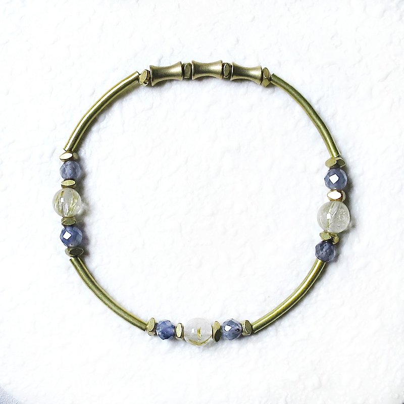 VIIART. Noble person. Cordierite Blonde Bronze Crystal Brass Bracelet - Bracelets - Copper & Brass Gold