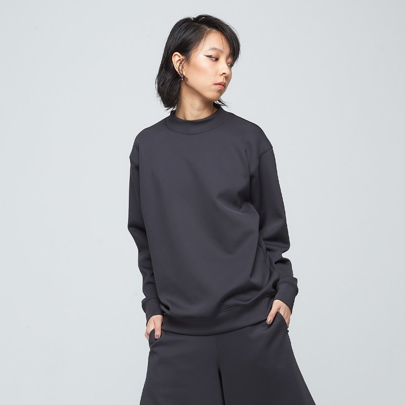 抗菌棉柔落肩衛衣(中性)-石墨黑 - 女上衣/長袖上衣 - 聚酯纖維 黑色