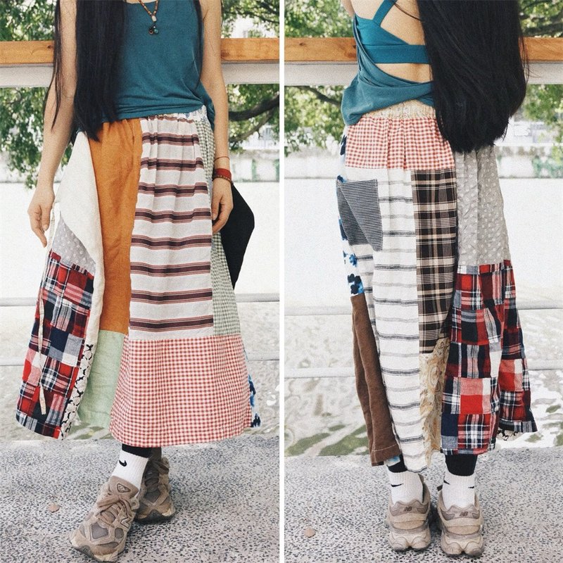 N kinds of rope long skirts Limited edition summer skirts Linen fabrics Handmade patchwork - Skirts - Cotton & Hemp Pink