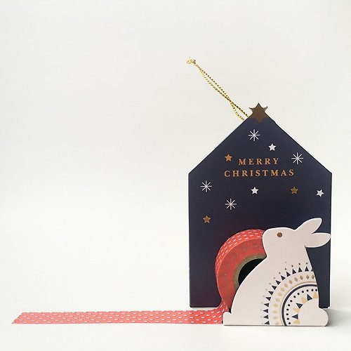 Qmono紙趣文房具 maste Xmas 聖誕吊飾 和紙膠帶 附切割器【白兔 (MST-MKT173-D)】
