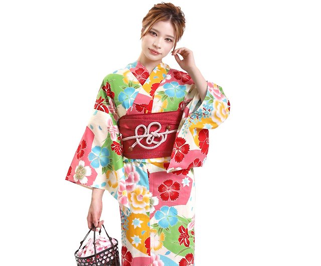 日本和服日本染色梭織女性浴衣腰封2件組F x48-4a yukata - 設計館 