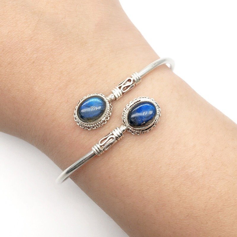 Labradorite double gemstone design bracelet bracelet Nepal handmade mosaic production - สร้อยข้อมือ - เครื่องเพชรพลอย สีน้ำเงิน