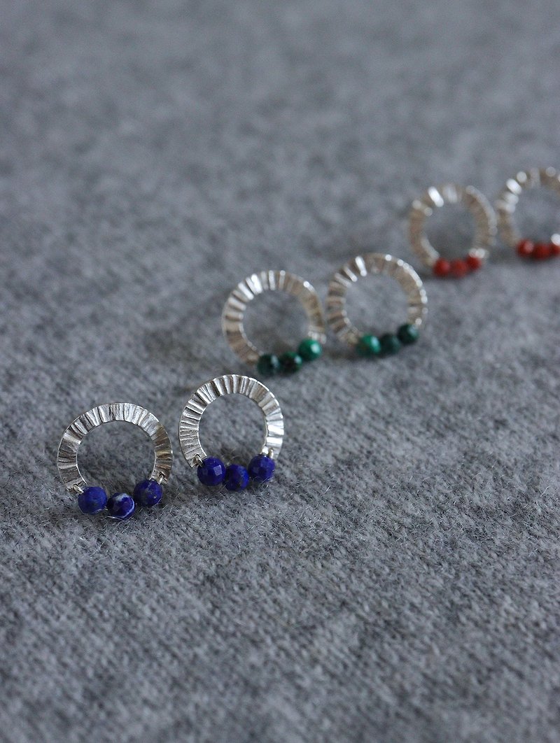 925Silver Lapis Lazuli/ Stone/Southern Red Agate Wreath Natural Stone Earrings - ต่างหู - เงินแท้ หลากหลายสี