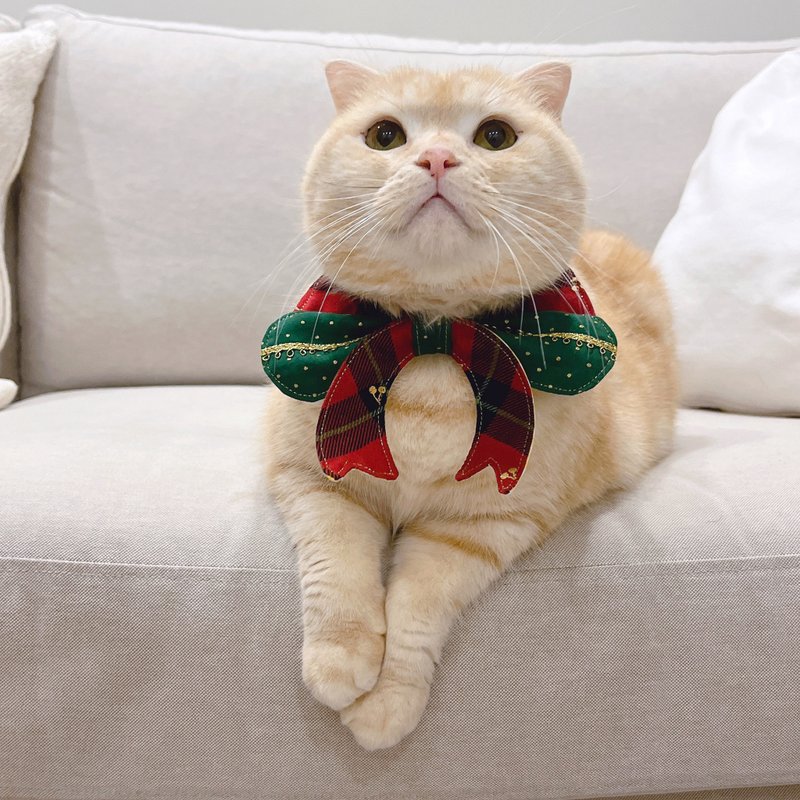 [Qia's Handmade] This knot is called the Christmas knot pet bow tie scarf bow tie bib bib collar - ปลอกคอ - ผ้าฝ้าย/ผ้าลินิน 